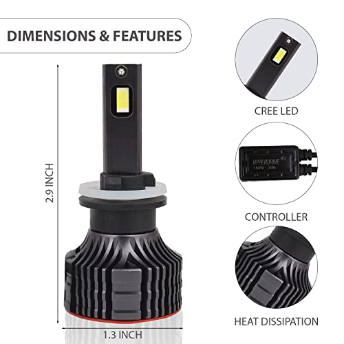 Casago CAHYH27 Hyperdrive H27 150W Super Bright LED Headlight For Automobiles With Durable Long-Lasting Design And Water Resistant (Set of 2) - Image 2