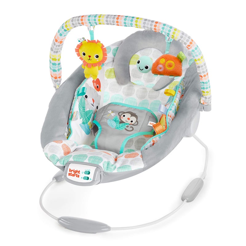 Bright Starts Comfy Baby Bouncer Soothing Vibrations Infant Seat - Taggies, Music, Removable -Toy Bar, 0-6 Months Up to 20 lbs (Whimsical Wild) - Image 1