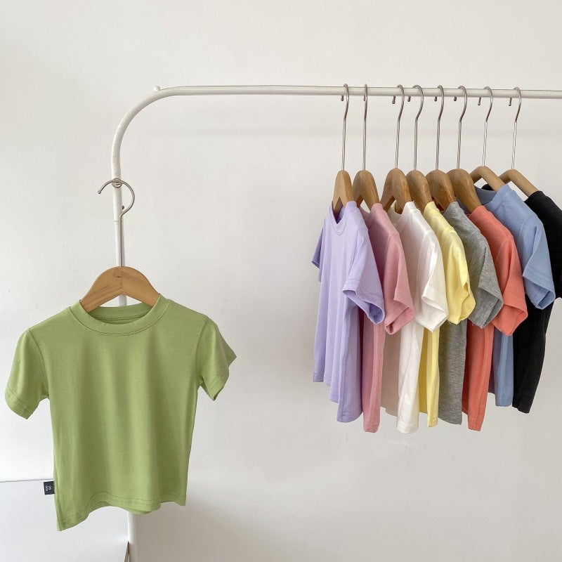 2025 Big Children Summer Boneless Modal T-Shirt Short Sleeve Korean Version Of The New Mask Base Shirt Top Children'S Clothing - Image 1