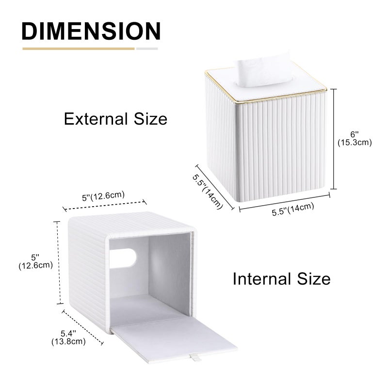 KINGFOM Tissue Box Cover, PU Leather Square Tissue Box Holder for Kleenexs with Magnetic Bottom Cover for Facial Tissues/Napkins, Office & Living Room Decor Box White - Image 3