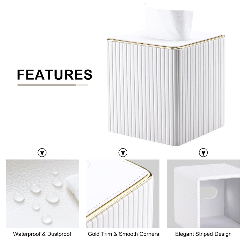KINGFOM Tissue Box Cover, PU Leather Square Tissue Box Holder for Kleenexs with Magnetic Bottom Cover for Facial Tissues/Napkins, Office & Living Room Decor Box White - Image 4