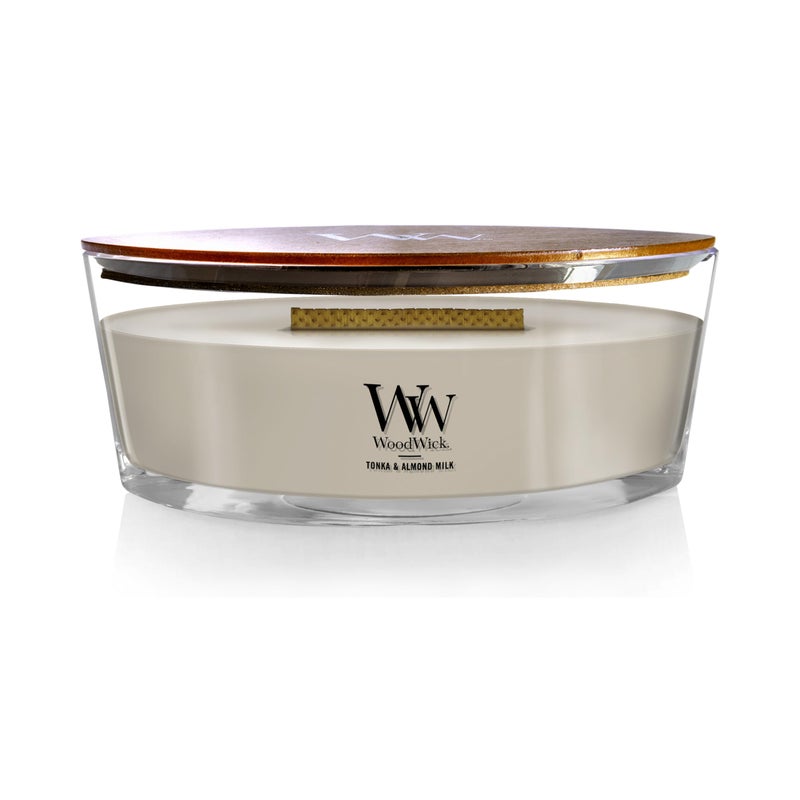 WoodWick Tonka  Almond Scented Ellipse Candle Crackles as it Burns Up to 50 hrs Burn time 16oz