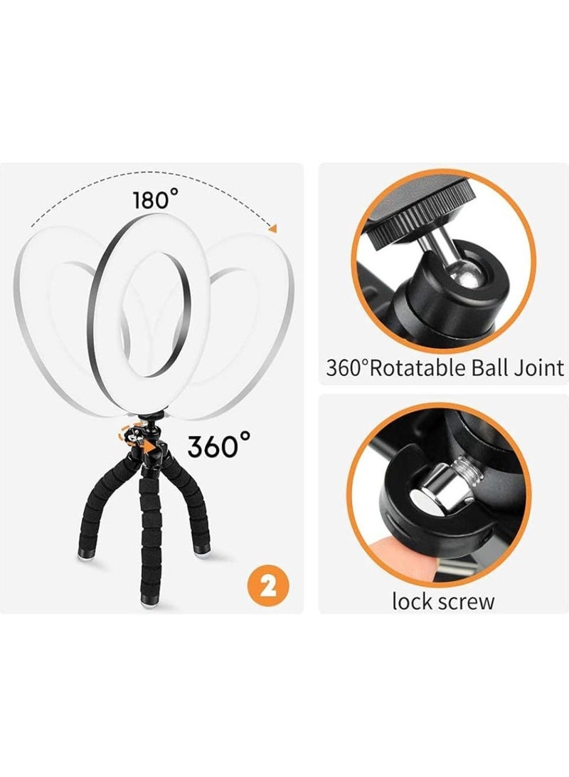 اتش بي ار تي ضوء حلقي LED مزود بـ 3 أوضاع و 5 مستويات سطوع، مع منفذ USB قابل للتعديل ودعامة رغوية مرنة، مناسب للهواتف الذكية والكاميرات للمكياج والمكالمات والبث المباشر - Image 5