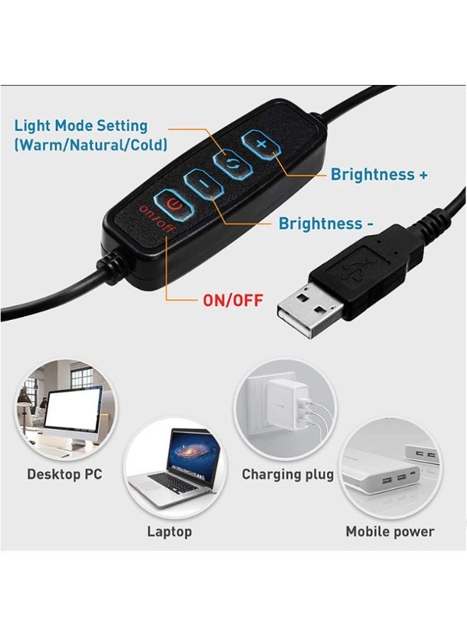 اتش بي ار تي ضوء حلقي LED مزود بـ 3 أوضاع و 5 مستويات سطوع، مع منفذ USB قابل للتعديل ودعامة رغوية مرنة، مناسب للهواتف الذكية والكاميرات للمكياج والمكالمات والبث المباشر - Image 4