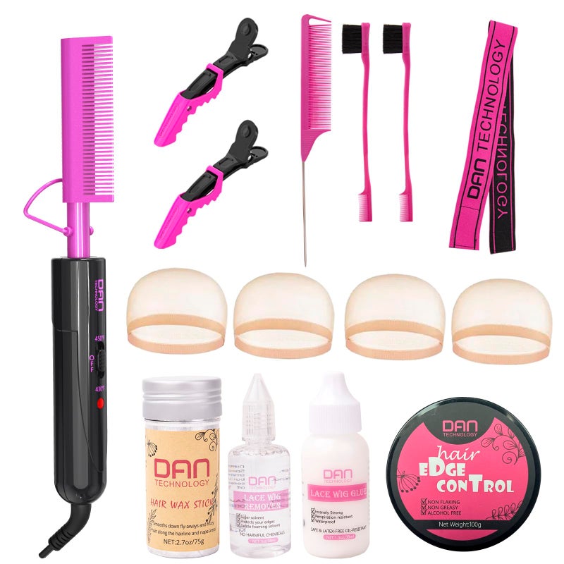 DAN Technology hot comb set,Hot comb,Edge Control Gel,Hair Wax Stick,Wig Glue,Wig Glue Remover,Lace Melting Band,Rat Tail Comb,Hair Edge Brush,Salon Styling Clips,hotComb for lace front wigsâ€¦ - Image 1