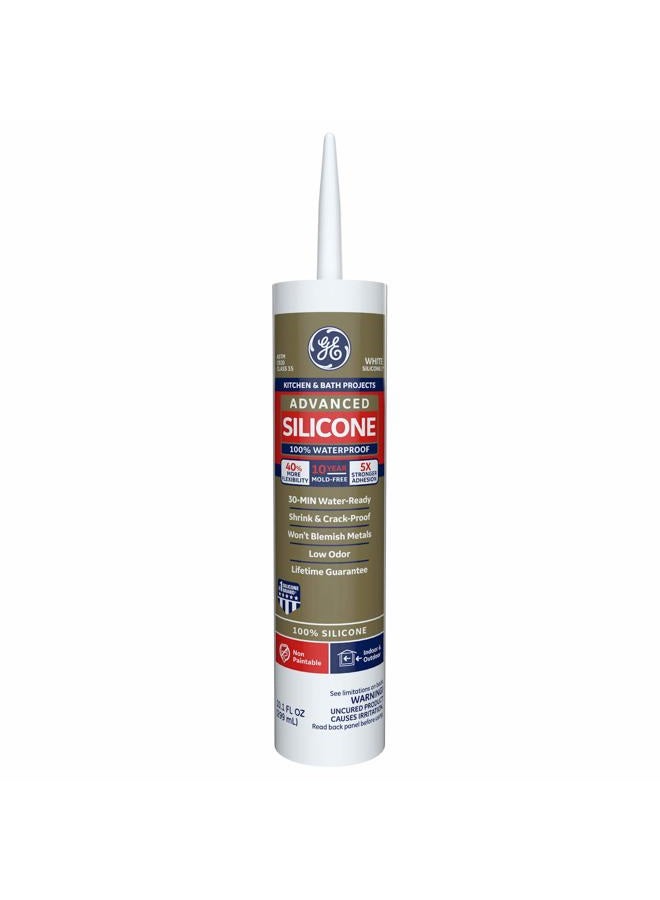 GE Silicone 2+ Kitchen & Bath Caulk, 10.1 Oz. Tube, White, G - Image 1