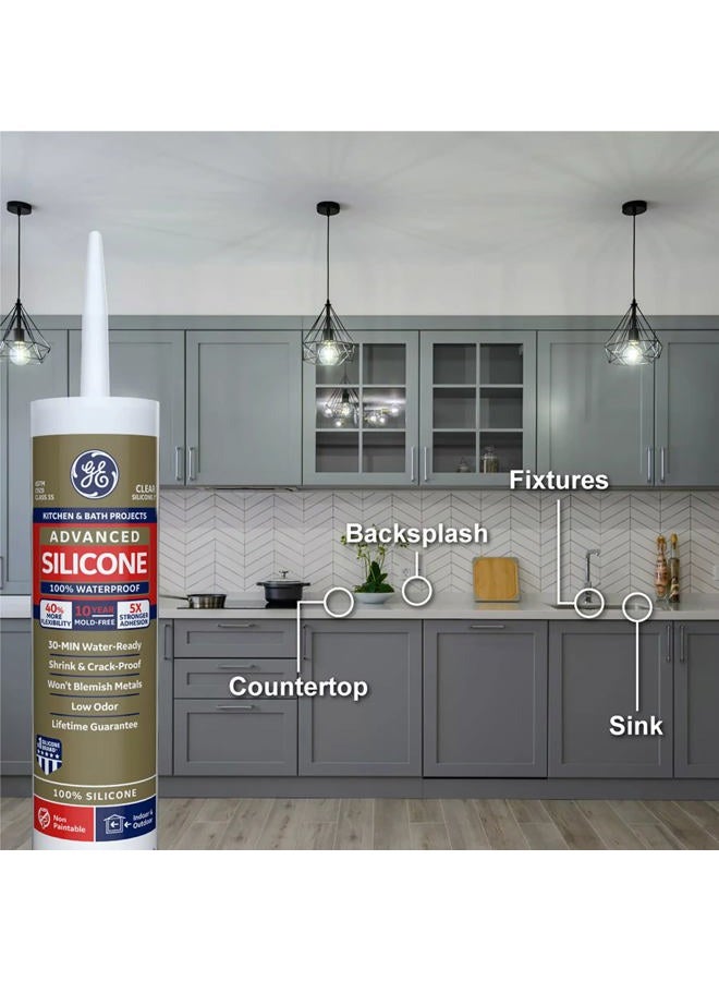 GE Silicone 2+ Kitchen & Bath Caulk, 10.1 Oz. Tube, White, G - Image 4