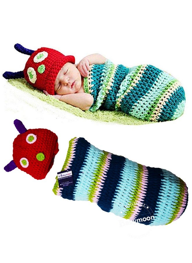BabyMoon BabyMoon (Set of 2 Designer Beautiful Crochet Costume, Baby Photography Photoshoot Props, Babyshower Gift (Caterpillar)  - Image 1