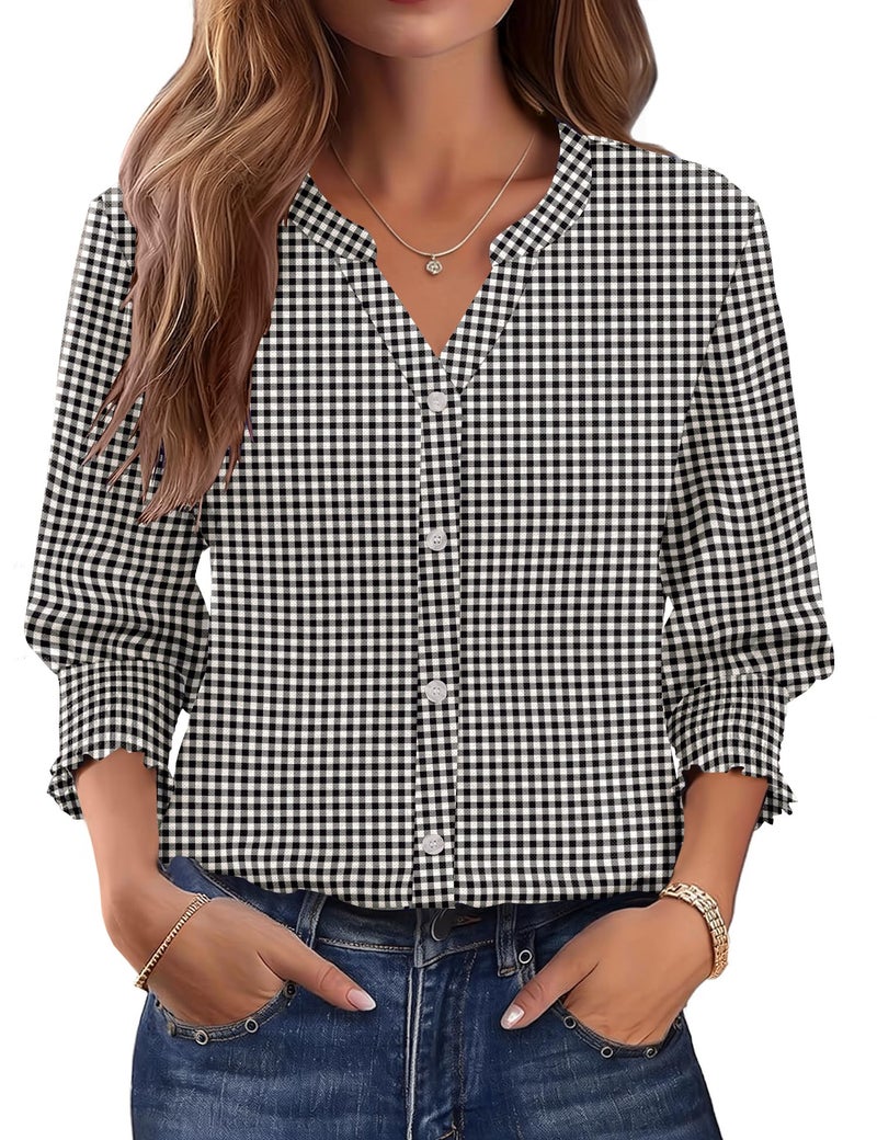 LOMON Button Down Shirts for Women 3/4 Length Sleeve Business Casual Blouses 2026 Summer Tops - Image 1