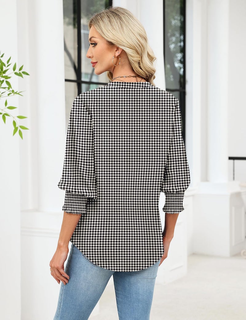 LOMON Button Down Shirts for Women 3/4 Length Sleeve Business Casual Blouses 2026 Summer Tops - Image 4