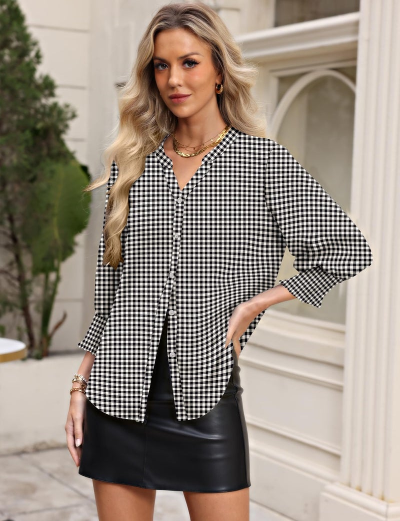 LOMON Button Down Shirts for Women 3/4 Length Sleeve Business Casual Blouses 2026 Summer Tops - Image 3