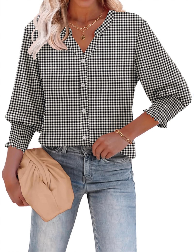 LOMON Button Down Shirts for Women 3/4 Length Sleeve Business Casual Blouses 2026 Summer Tops - Image 2