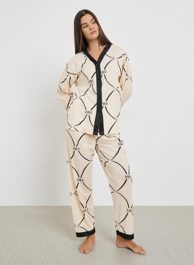 ستايلي طقم بيجاما من بنطال وبلوزة مطبعة - Image 1