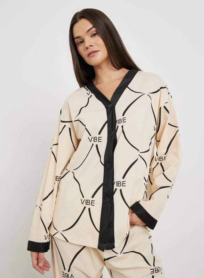 ستايلي طقم بيجاما من بنطال وبلوزة مطبعة