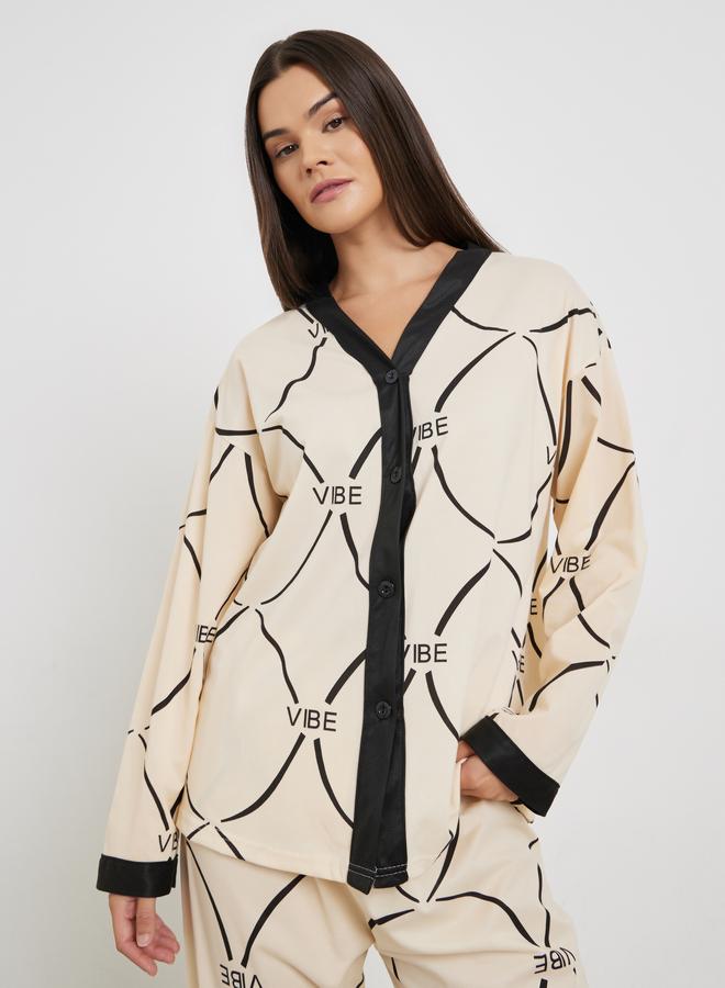 ستايلي طقم بيجاما من بنطال وبلوزة مطبعة - Image 2