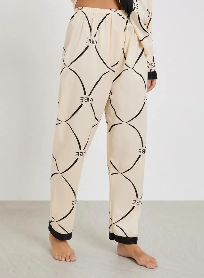 Styli  Printed V Neck Shirt and Pyjama Set for Women | Best Price UAE