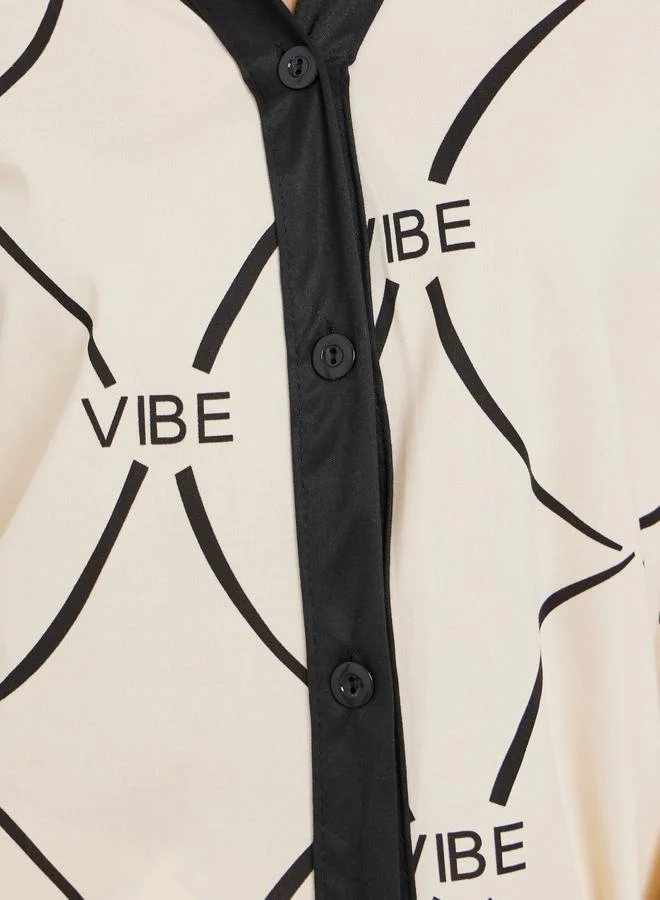 Styli  Printed V Neck Shirt and Pyjama Set for Women | Best Price UAE