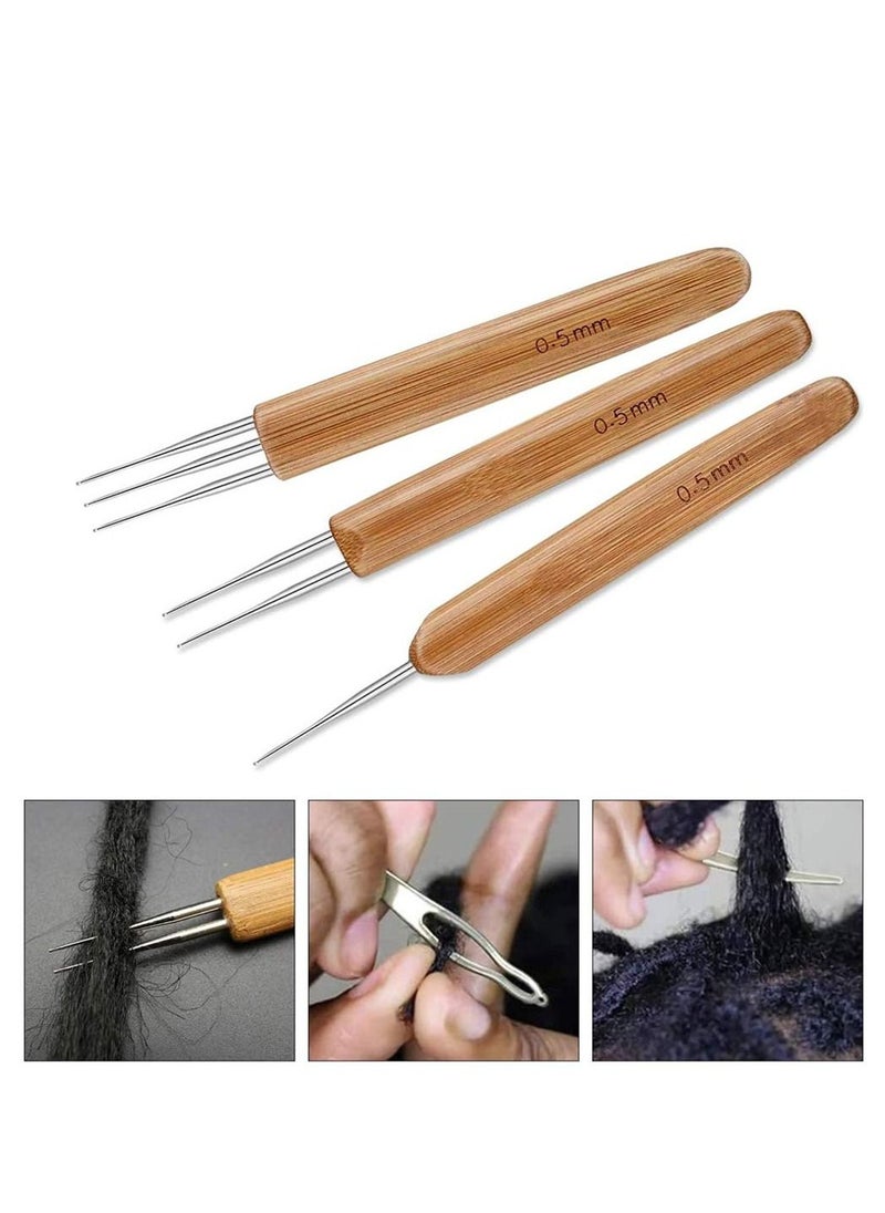 SYOSI - Dreadlock Crochet Hook Tool, 0.5 mm Braid Hair Dreadlocks Needle Weaving Crochet for Braid Craft, 3 Pieces Dreadlocks Crochet with Different Hooks, and 3 Pieces Hair Locking Tool - Image 1