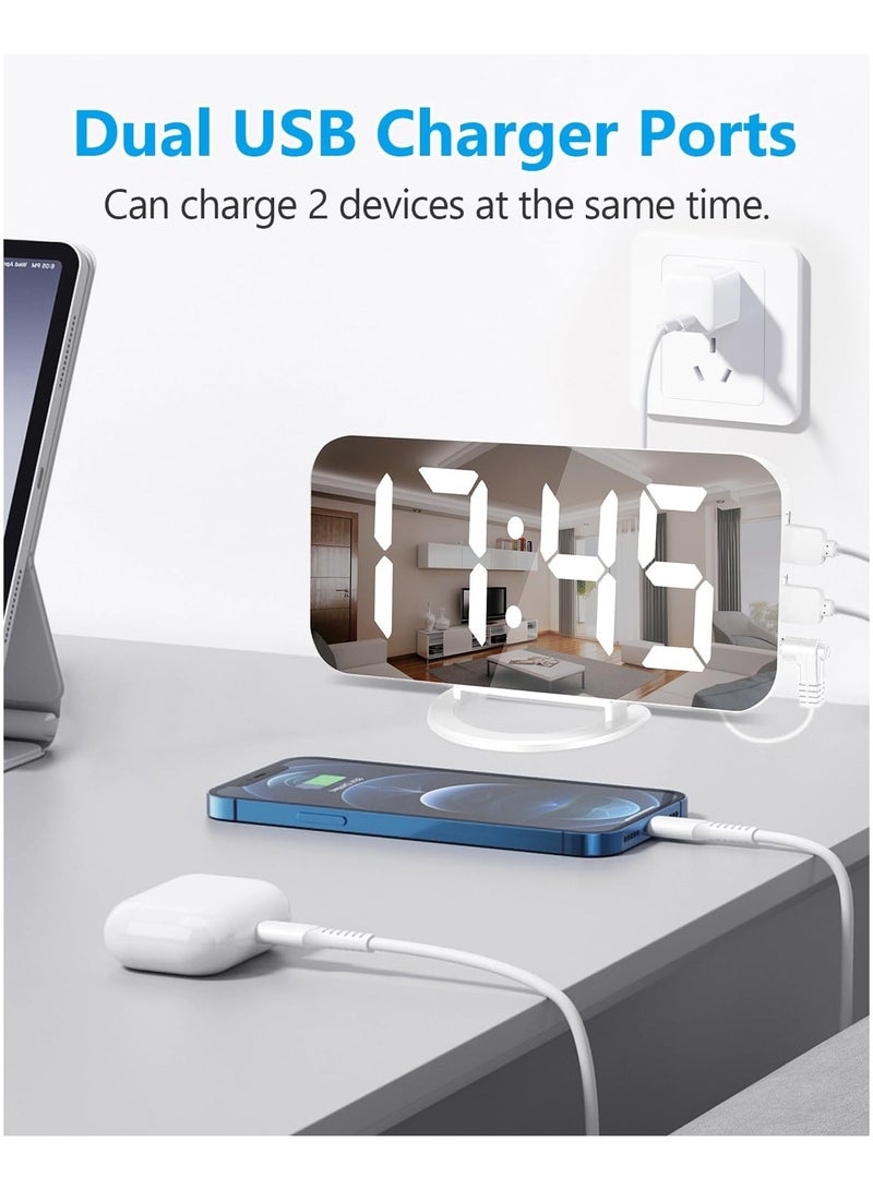 general Digital Alarm Clock, LED Mirror Electronic Clock with 2 USB Charging Ports, Snooze Mode, Automatic Brightness Adjustment, Modern Desktop Wall Clock for Bedroom Living Room Office - Image 3