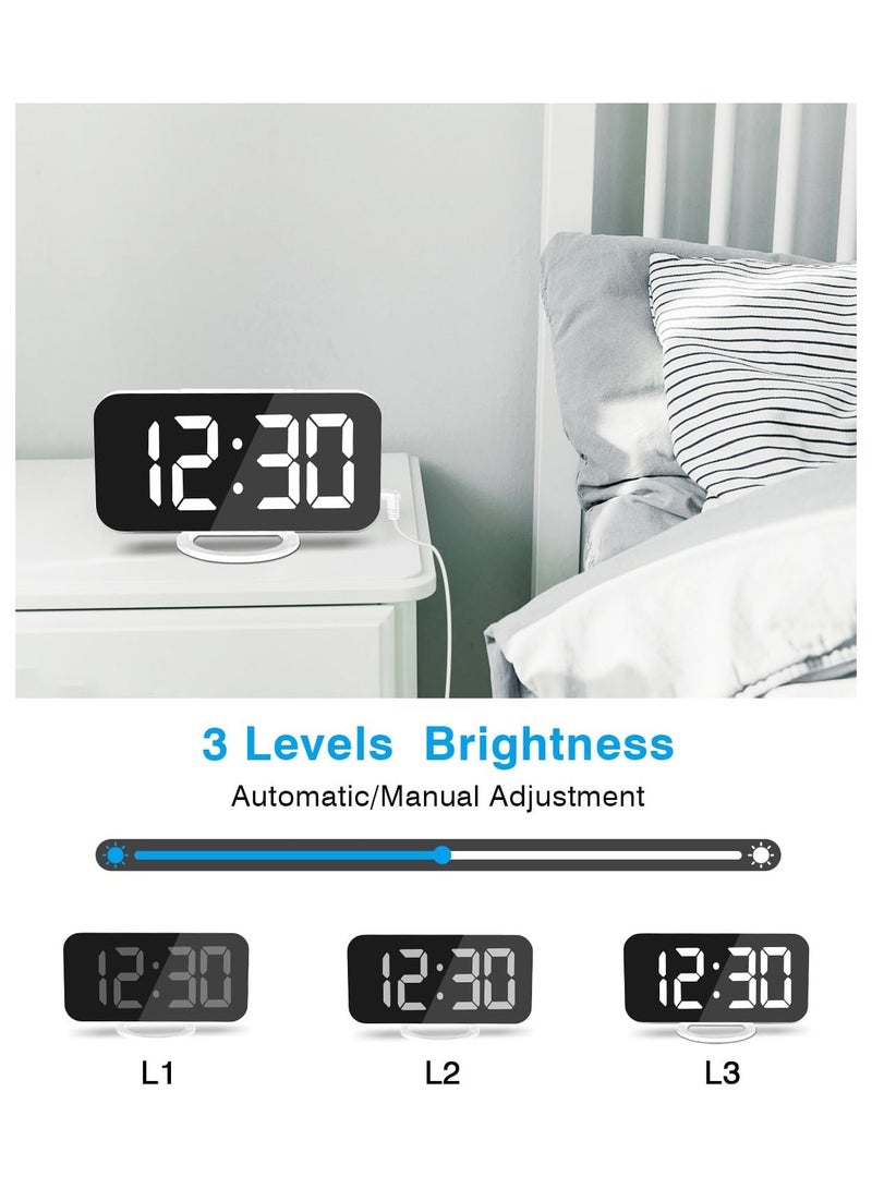 general Digital Alarm Clock, LED Mirror Electronic Clock with 2 USB Charging Ports, Snooze Mode, Automatic Brightness Adjustment, Modern Desktop Wall Clock for Bedroom Living Room Office - Image 4