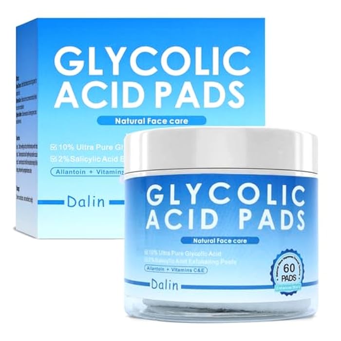 DALIN Glycolic Acid Pads, 10% Ultra Pure Glycolic Acid & 2% Salicylic Acid, Exfoliating Peel Pads for Face, Effective Chemical Peel, Keeps Skin Smooth and Prevents Wrinkles and Lines - 60 Pads - Image 1