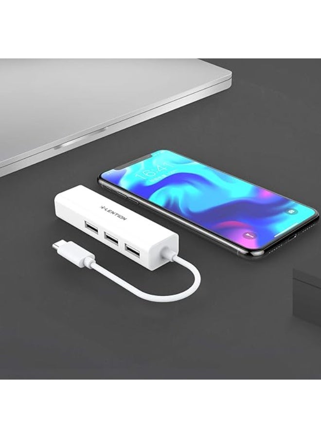 LENTION USB C to 3 USB 2.0 Ports Hub with RJ45 Ethernet LAN Adapter Compatible 2025-2016 MacBook Pro 13/14/15/16, New Mac Air, MacBook 12, Surface Pro 12/Book 3/Go, Chromebook, More (CB-UC2.0, White) - Image 5