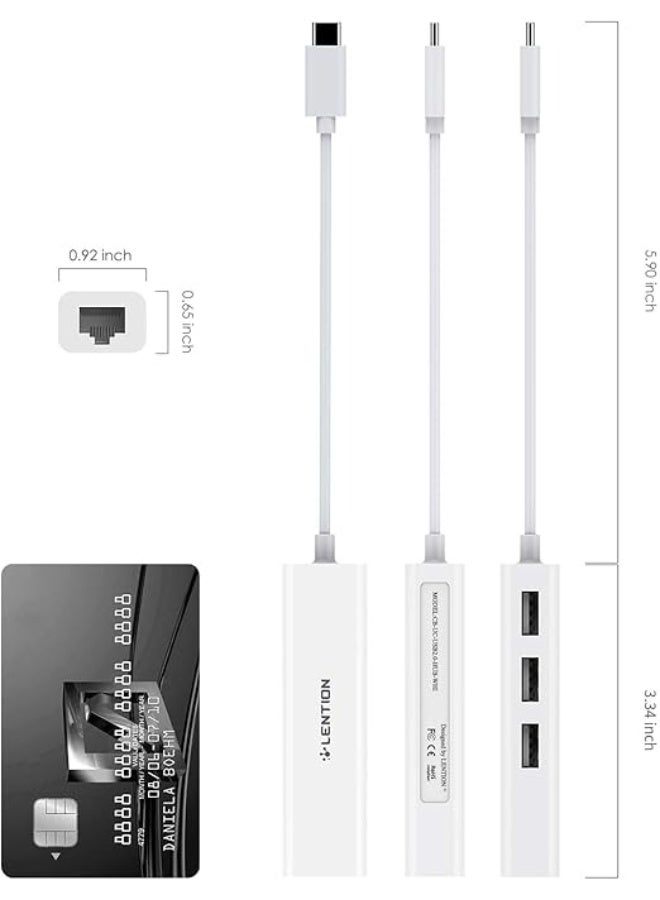 LENTION USB C to 3 USB 2.0 Ports Hub with RJ45 Ethernet LAN Adapter Compatible 2025-2016 MacBook Pro 13/14/15/16, New Mac Air, MacBook 12, Surface Pro 12/Book 3/Go, Chromebook, More (CB-UC2.0, White) - Image 4