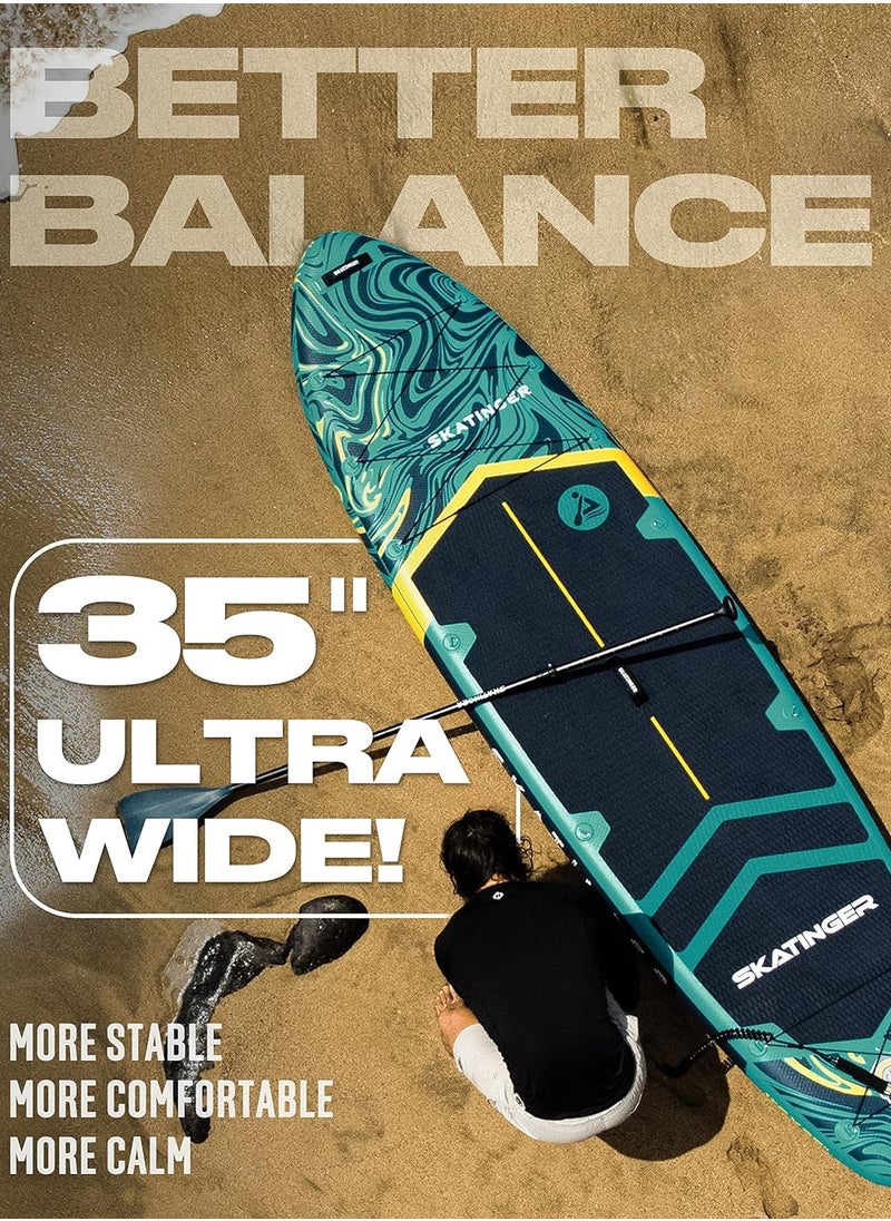 Skatinger Skatinger 11'6×35" Super Wide Inflatable Stand Up Paddle Board, Ultra Stable Wide SUP for 2+1 People/Family/Big Size w/Shoulder Strap, 100L Backpack, All-Round Sup Board, US Fin  - Image 4