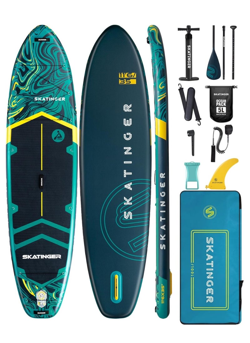 Skatinger Skatinger 11'6×35" Super Wide Inflatable Stand Up Paddle Board, Ultra Stable Wide SUP for 2+1 People/Family/Big Size w/Shoulder Strap, 100L Backpack, All-Round Sup Board, US Fin  - Image 1