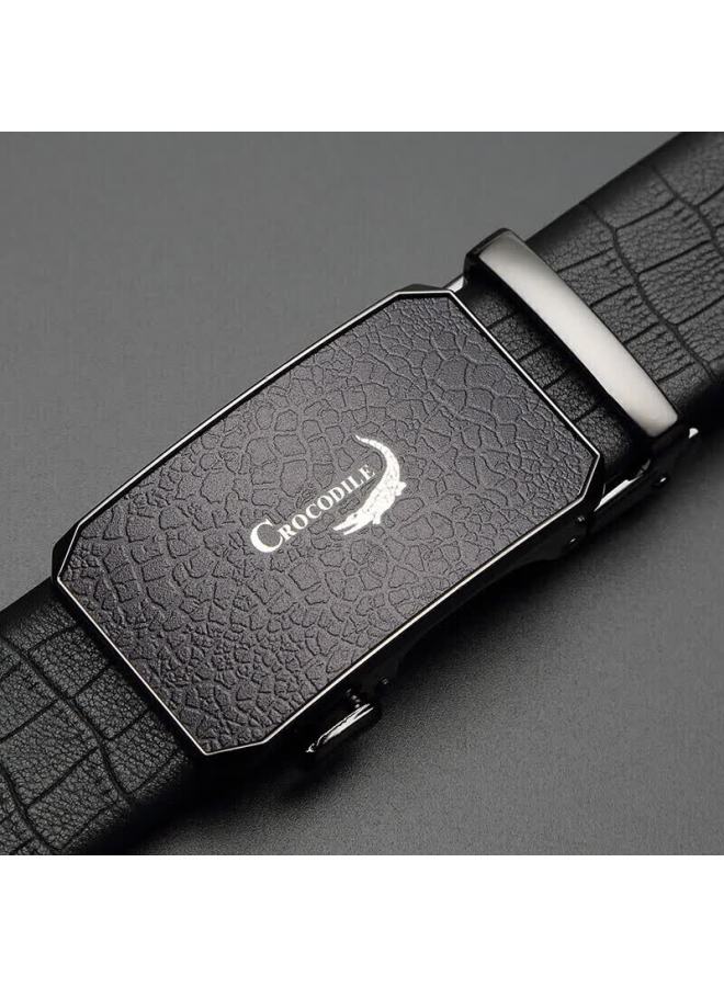 Crocodile Top-grain Leather Automatic Buckle Belt, Men's Crocodile Pattern Business Waistband, Gift For Men, 2908, Gift For Boyfriend - Image 2