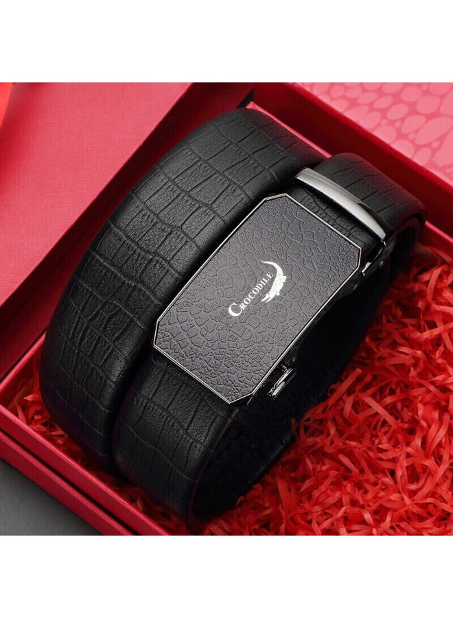 Crocodile Top-grain Leather Automatic Buckle Belt, Men's Crocodile Pattern Business Waistband, Gift For Men, 2908, Gift For Boyfriend - Image 1