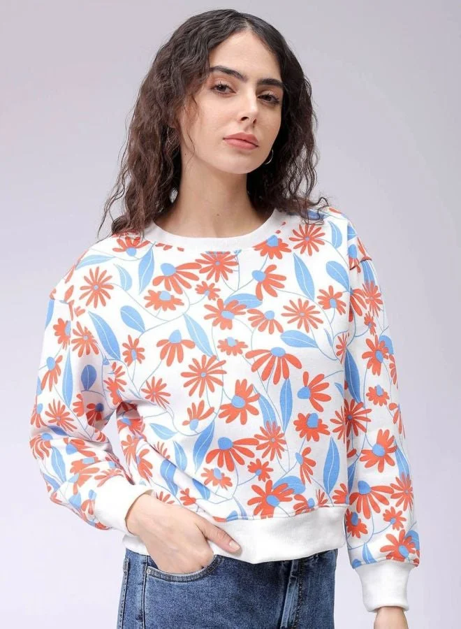 مرفوعة Women Relaxed Fit Floral Printed Crew Neck Long Sleeve Crewneck Sweatshirt