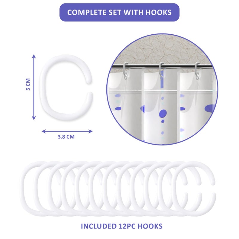 Kuber Industries Pack of 4 Waterproof 71x71 Inch Shower Curtains For Bathroom with 12 Rings | Washroom Partition Screen & Wall Divider Parda For Bath | JY-1-3 | Dots Print - White & Blue - Image 4