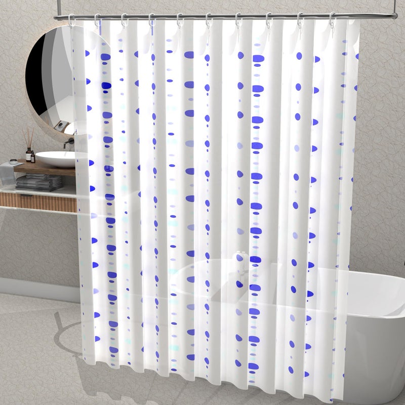 Kuber Industries Pack of 4 Waterproof 71x71 Inch Shower Curtains For Bathroom with 12 Rings | Washroom Partition Screen & Wall Divider Parda For Bath | JY-1-3 | Dots Print - White & Blue - Image 2