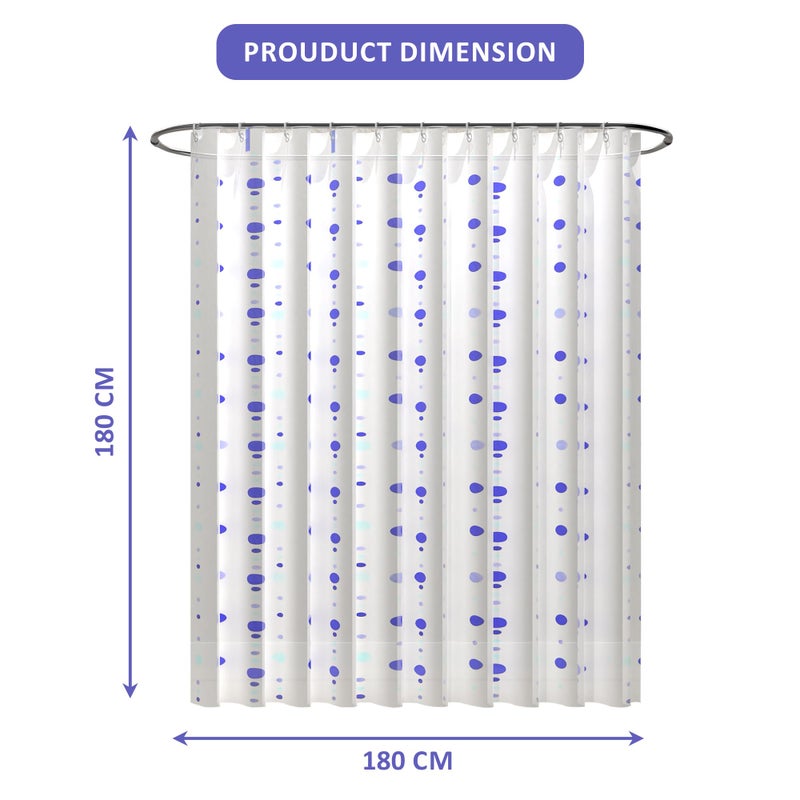 Kuber Industries Pack of 4 Waterproof 71x71 Inch Shower Curtains For Bathroom with 12 Rings | Washroom Partition Screen & Wall Divider Parda For Bath | JY-1-3 | Dots Print - White & Blue - Image 3