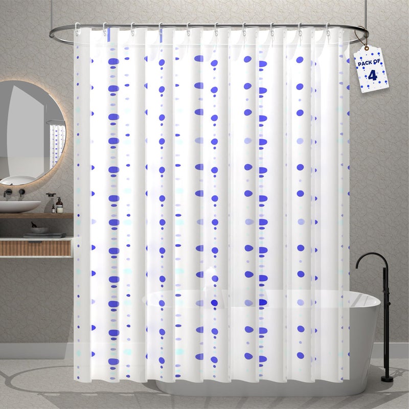 Kuber Industries Pack of 4 Waterproof 71x71 Inch Shower Curtains For Bathroom with 12 Rings | Washroom Partition Screen & Wall Divider Parda For Bath | JY-1-3 | Dots Print - White & Blue - Image 1