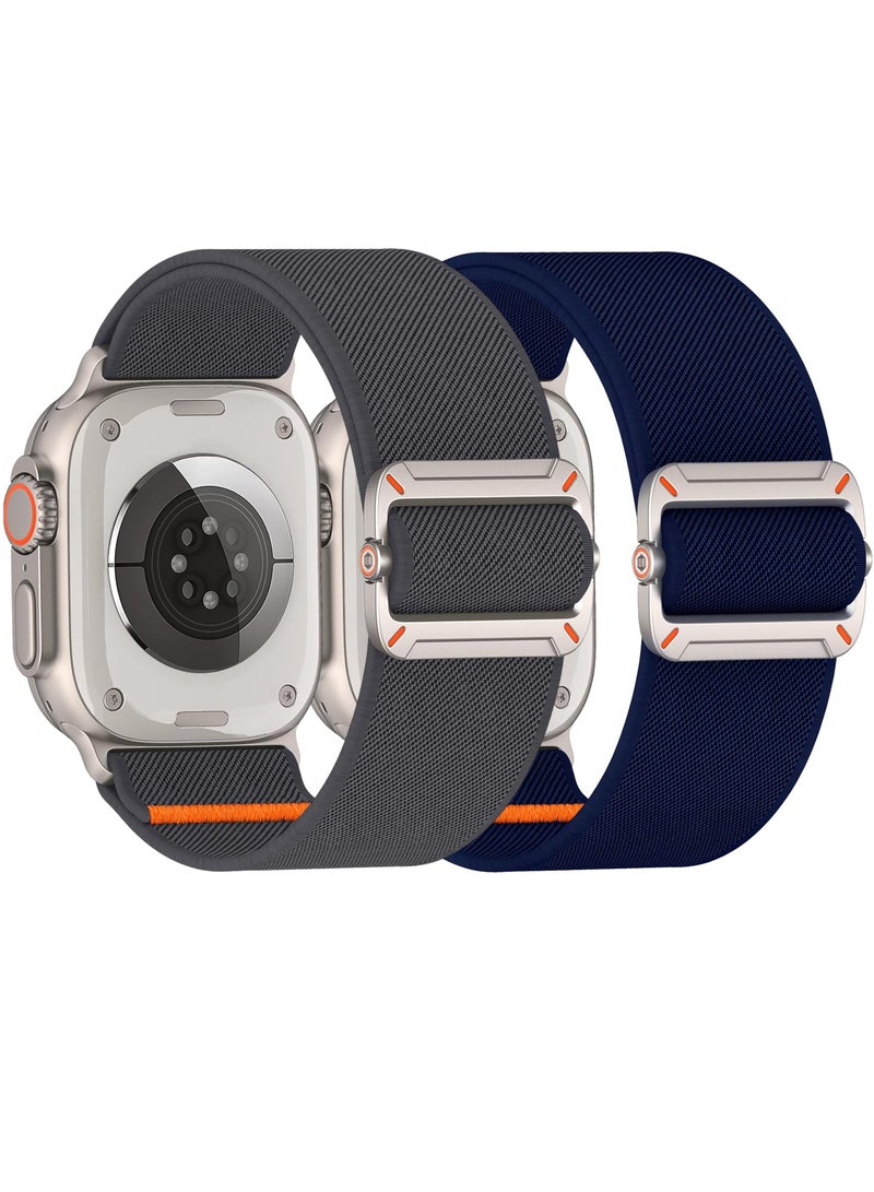 2 Pack Lite Fit Ultra Band designed for Apple Watch Ultra 2 / Ultra (49mm), Series10(46mm),Series 9/8/7 (45mm), Series SE2/6/SE/5/4 (44mm) and Series 3/2/1 (42mm) Nylon Solo Loop - Blue/Grey