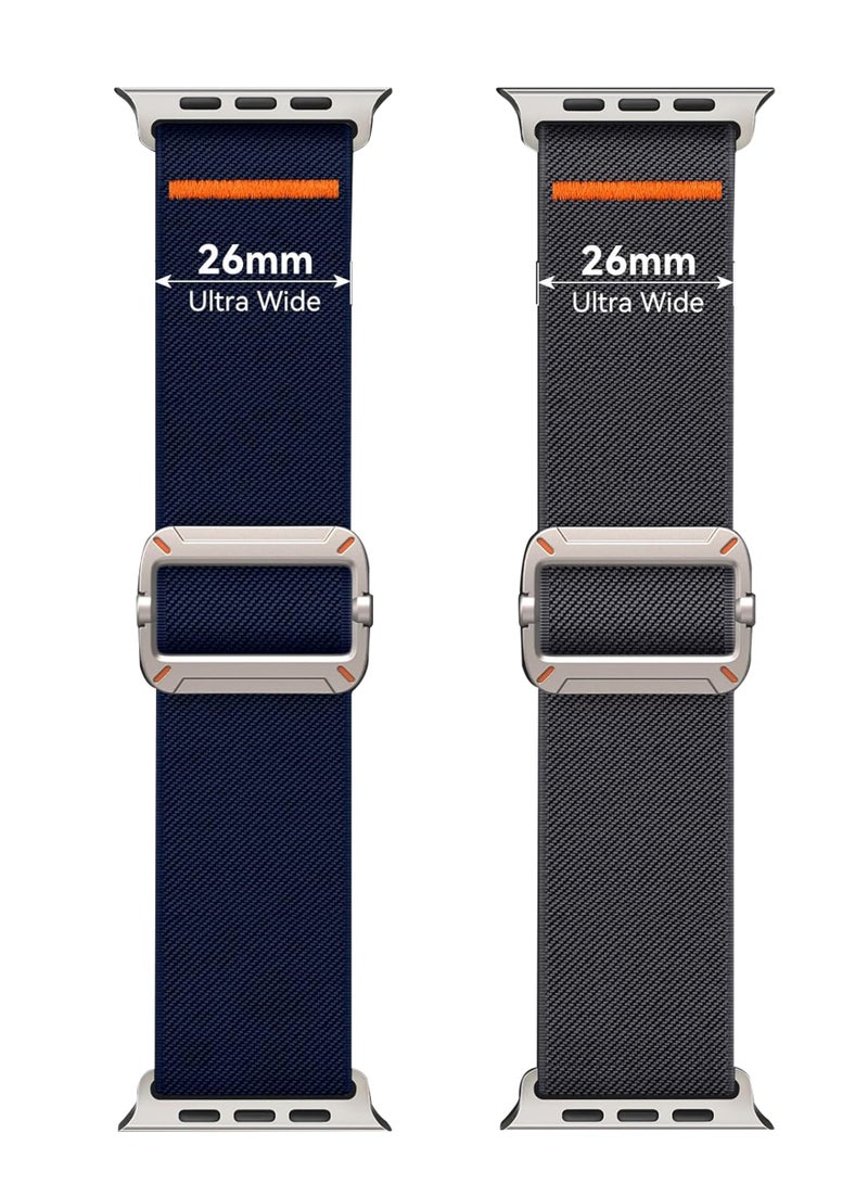 2 Pack Lite Fit Ultra Band designed for Apple Watch Ultra 2 / Ultra (49mm), Series10(46mm),Series 9/8/7 (45mm), Series SE2/6/SE/5/4 (44mm) and Series 3/2/1 (42mm) Nylon Solo Loop - Blue/Grey