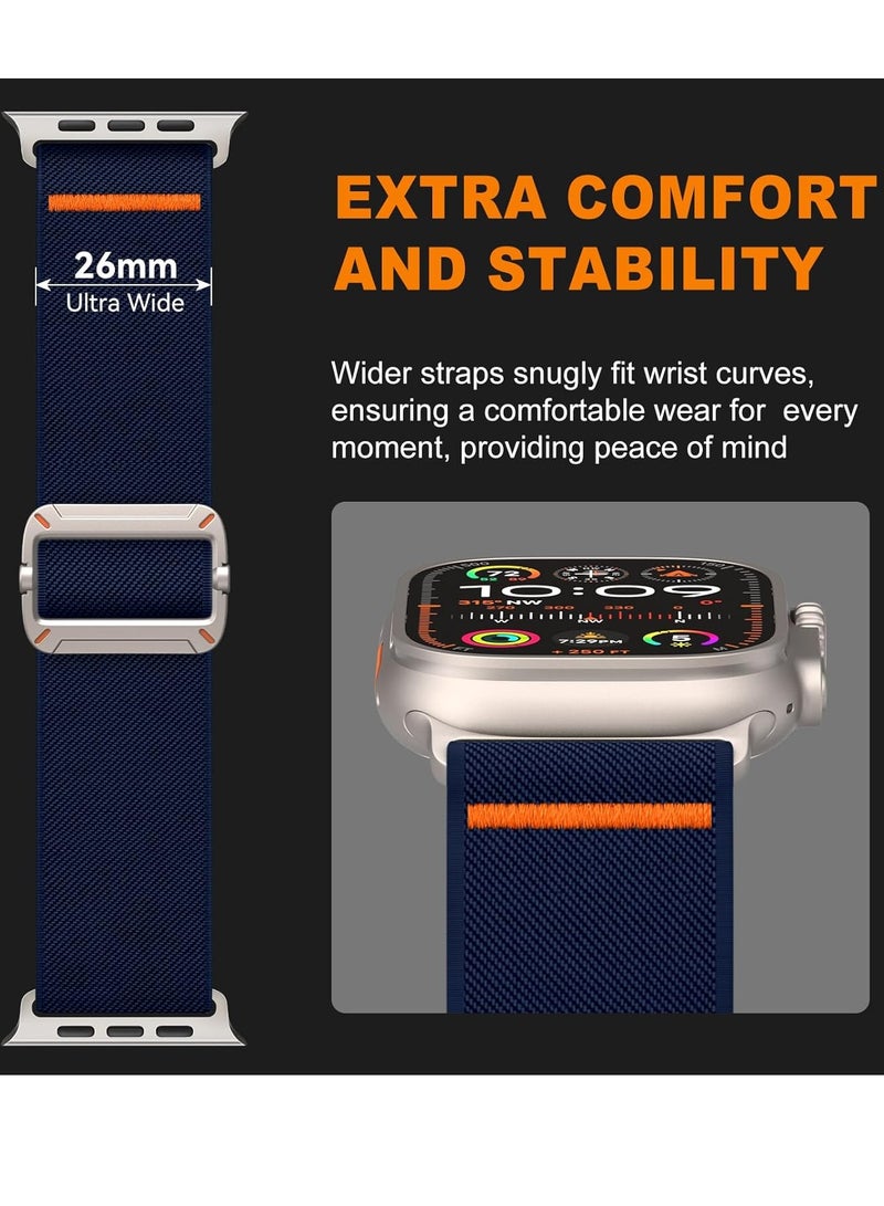 2 Pack Lite Fit Ultra Band designed for Apple Watch Ultra 2 / Ultra (49mm), Series10(46mm),Series 9/8/7 (45mm), Series SE2/6/SE/5/4 (44mm) and Series 3/2/1 (42mm) Nylon Solo Loop - Blue/Grey