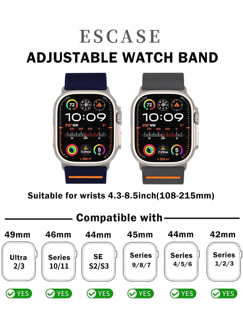 ESCASE 2-Piece Lightweight Contoured Ultra-Stretch Nylon Strap with Natural Titanium Metal Replacement Set Compatible with Apple Watch Strap Sizes: 42mm/44mm/45mm/46mm/49mm Fits Apple Watch Ultra/Ultra 2/Ultra 3, Series 11/10/9/8/SE/7/6/5/4/3/2/1 and other models, Blue/Grey - Image 3