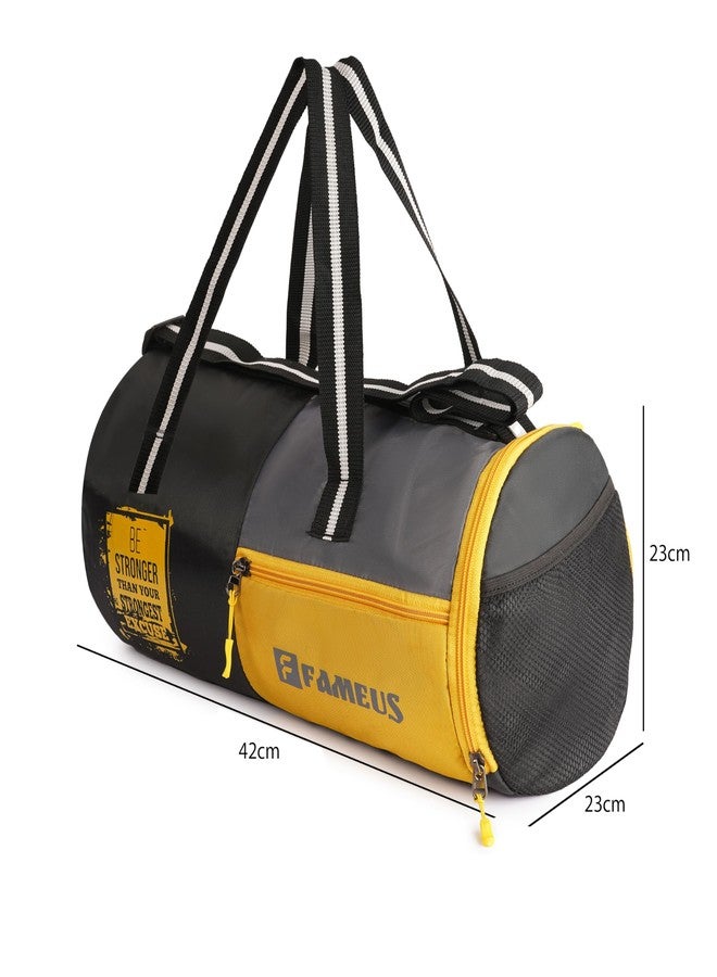 FAMEUS Polyester 25 litres Duffle/Shoulder/Gym Bag for Men & Women with Separate Shoe Compartment (Black,Grey with Yellow) - Image 4