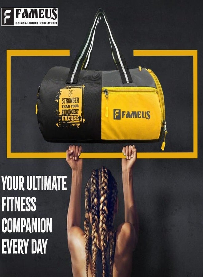 FAMEUS Polyester 25 litres Duffle/Shoulder/Gym Bag for Men & Women with Separate Shoe Compartment (Black,Grey with Yellow) - Image 3