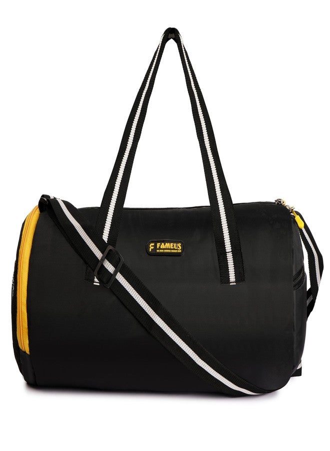 FAMEUS Polyester 25 litres Duffle/Shoulder/Gym Bag for Men & Women with Separate Shoe Compartment (Black,Grey with Yellow) - Image 5