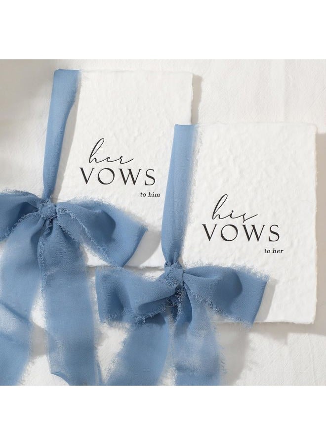 Engrowtic 2 Set Wedding Vow Books Hand Torn Edge with Ribbon Envelope 5.5"x 4" Handmade His and Her Vows Book Deckled Edge Wedding Vow Booklets for Bride and Groom Newly Engaged Couple Gift(Blue) - Image 4