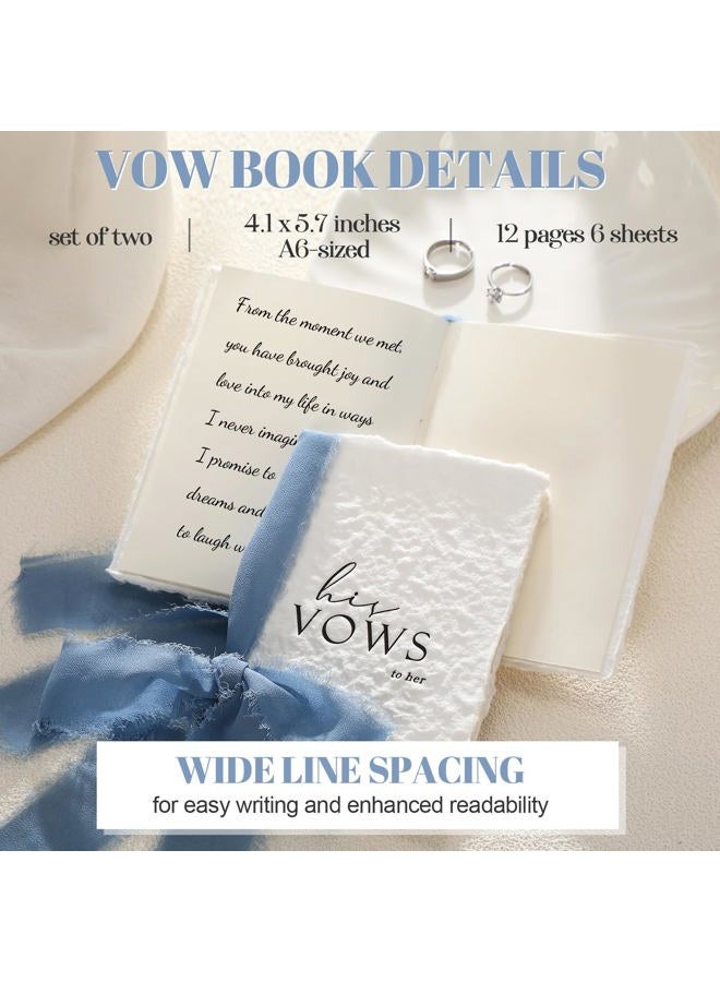 Engrowtic 2 Set Wedding Vow Books Hand Torn Edge with Ribbon Envelope 5.5"x 4" Handmade His and Her Vows Book Deckled Edge Wedding Vow Booklets for Bride and Groom Newly Engaged Couple Gift(Blue) - Image 3