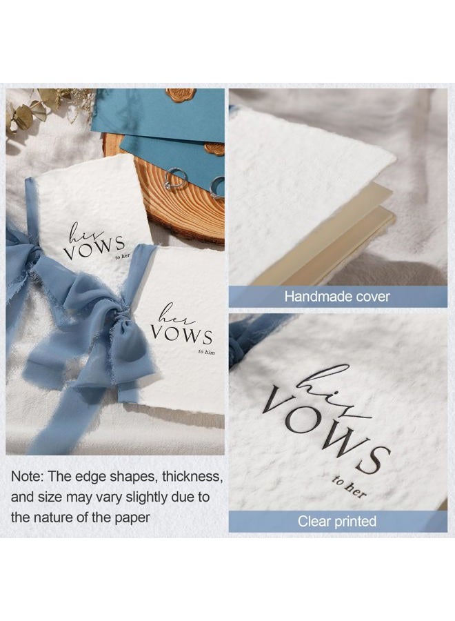 Engrowtic 2 Set Wedding Vow Books Hand Torn Edge with Ribbon Envelope 5.5"x 4" Handmade His and Her Vows Book Deckled Edge Wedding Vow Booklets for Bride and Groom Newly Engaged Couple Gift(Blue) - Image 5
