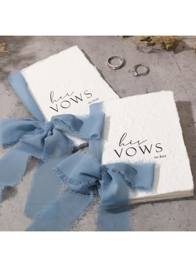 Engrowtic 2 Set Wedding Vow Books Hand Torn Edge with Ribbon Envelope 5.5"x 4" Handmade His and Her Vows Book Deckled Edge Wedding Vow Booklets for Bride and Groom Newly Engaged Couple Gift(Blue) - Image 1