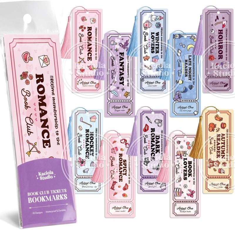 Kaciola Studio 10PCS Cute Ticket Style Bookmarks, Funny Bookmarks for Women, Double Sided Fantasy Booklover Gifts, Cute Gifts for Romance Reader Friends Girls - Image 1