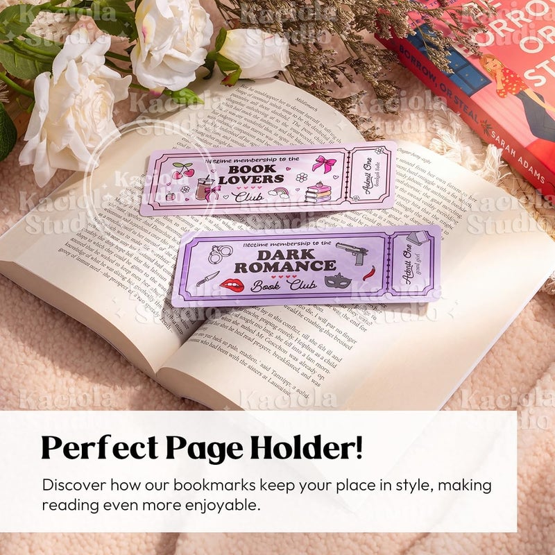 Kaciola Studio 10PCS Cute Ticket Style Bookmarks, Funny Bookmarks for Women, Double Sided Fantasy Booklover Gifts, Cute Gifts for Romance Reader Friends Girls - Image 3