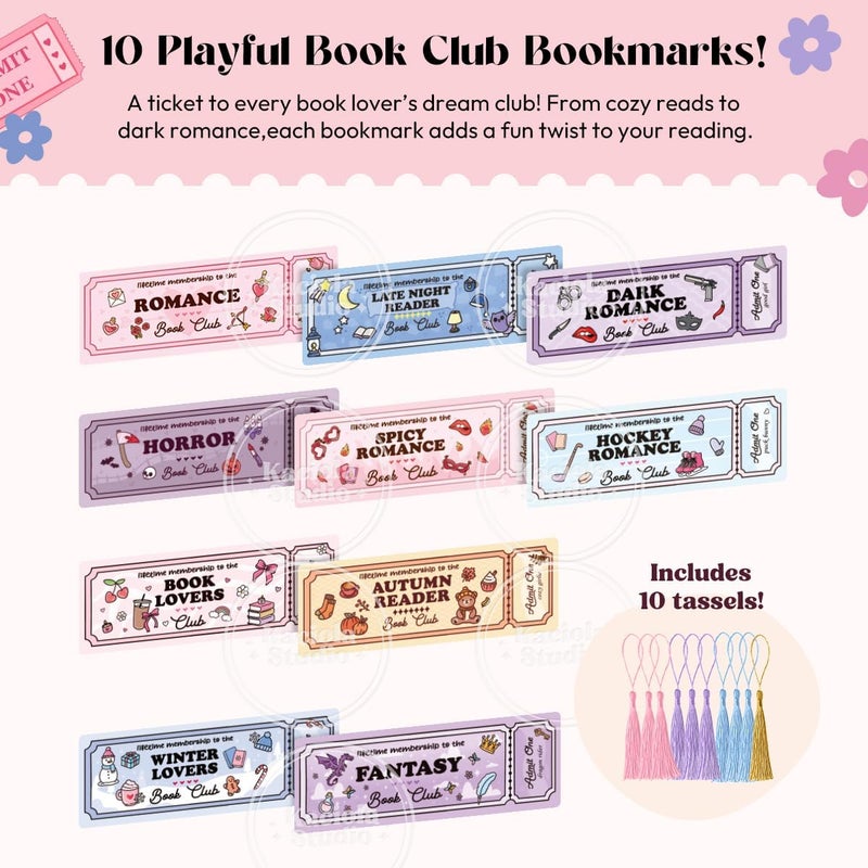 Kaciola Studio 10PCS Cute Ticket Style Bookmarks, Funny Bookmarks for Women, Double Sided Fantasy Booklover Gifts, Cute Gifts for Romance Reader Friends Girls - Image 2